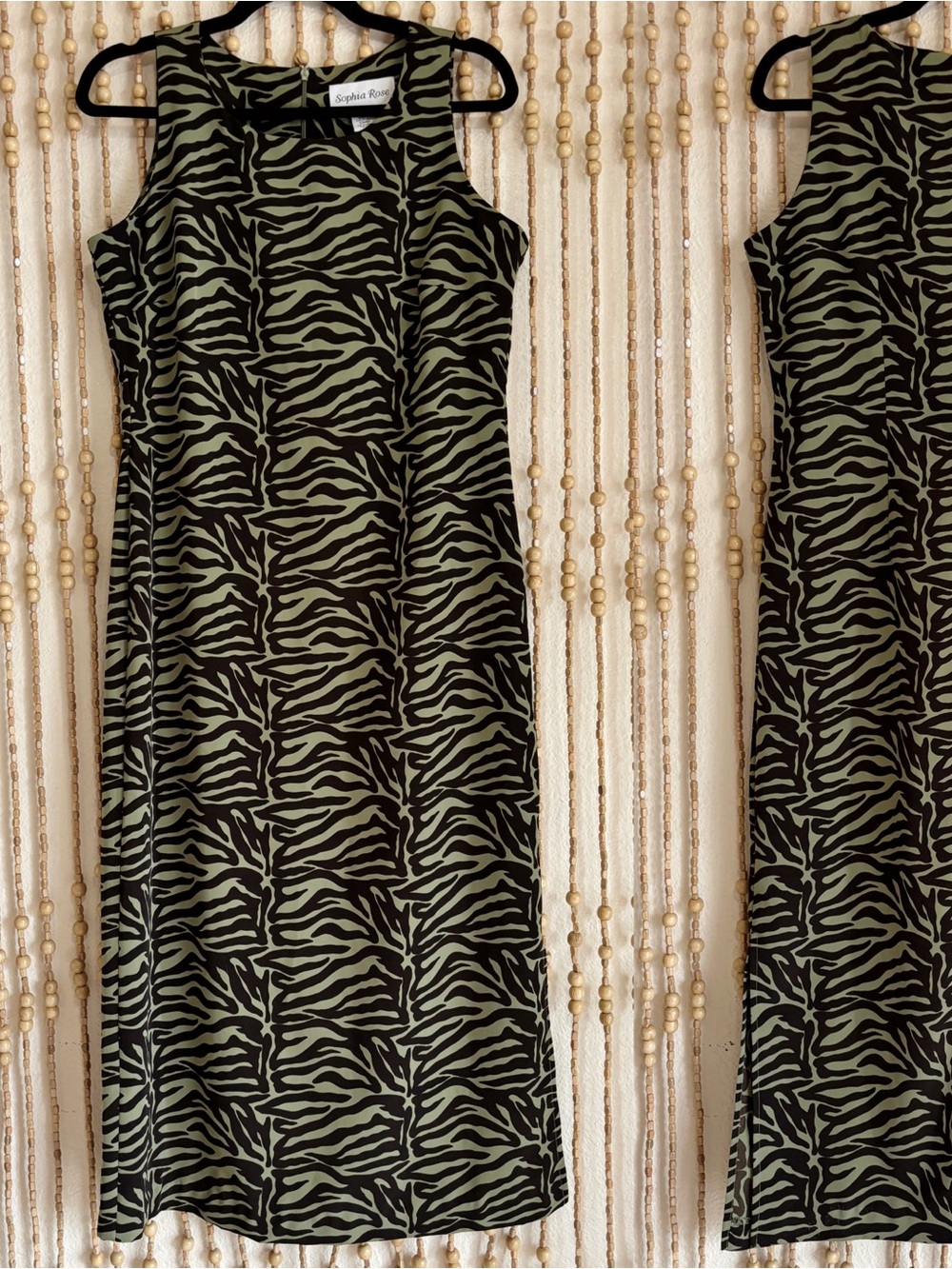 Vintage 90s Style Black Green Zebra Shift Slip Boho Grunge Rocker Maxi Dress